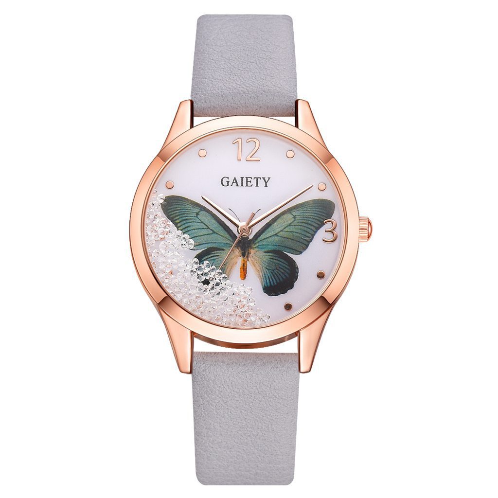 Luxury Removable Rhinestone Butterfly Watches Ladies Leather Dress Ladies Wrist Watches