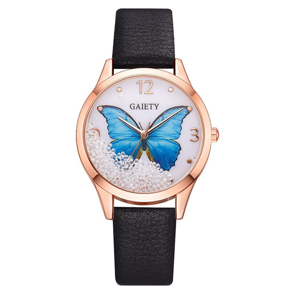 Luxury Removable Rhinestone Butterfly Watches Ladies Leather Dress Ladies Wrist Watches