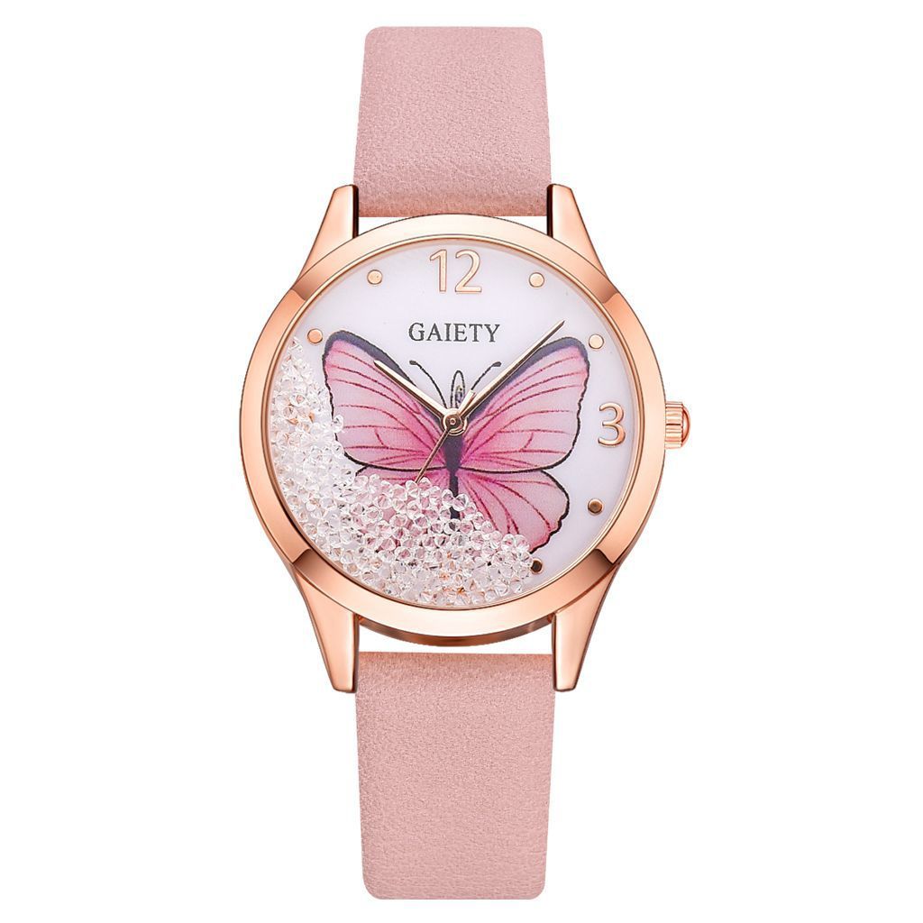 Luxury Removable Rhinestone Butterfly Watches Ladies Leather Dress Ladies Wrist Watches